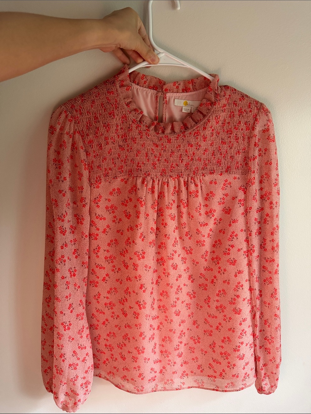 Pink peach floral print blouse